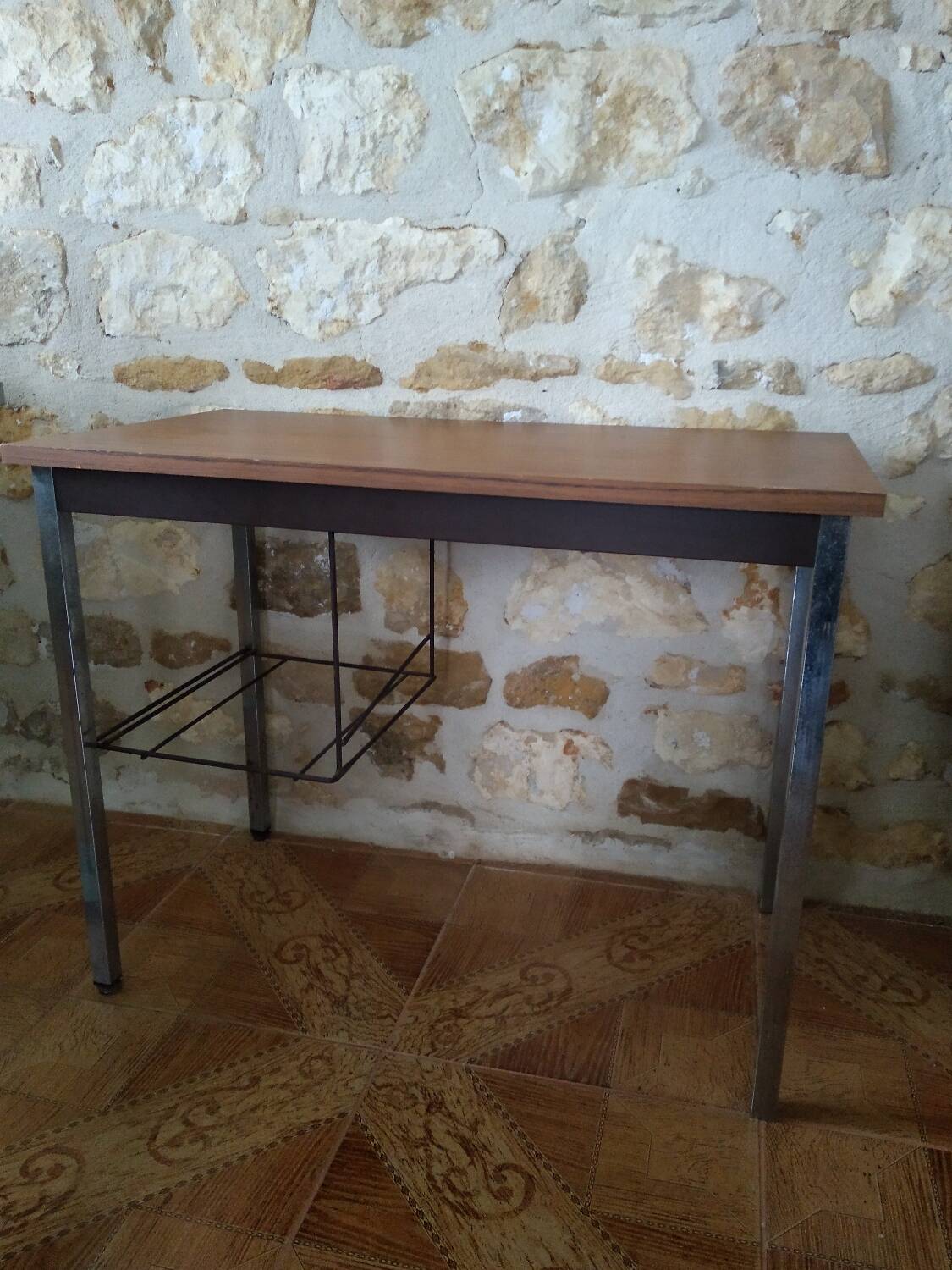 Metal and wood desk from the 1970s.