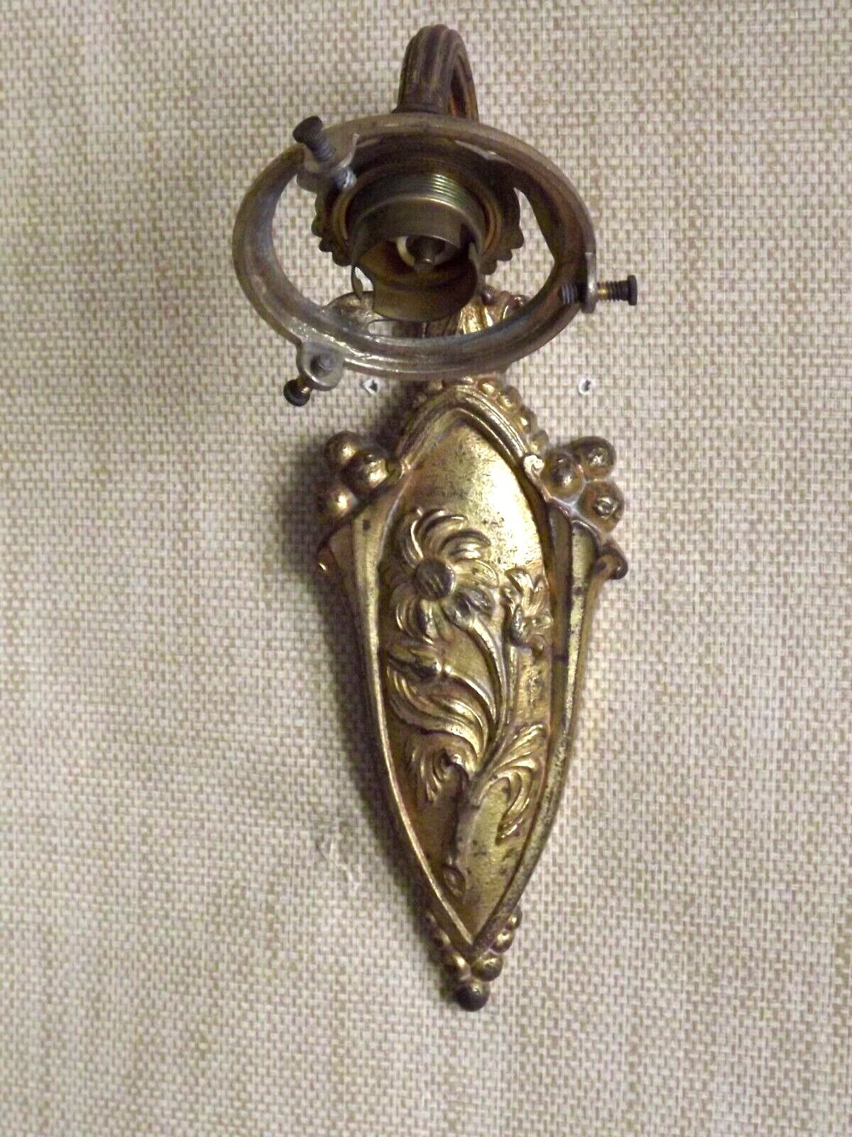 French art nouveau bronze wall light white frilled patterned glass shade 4213