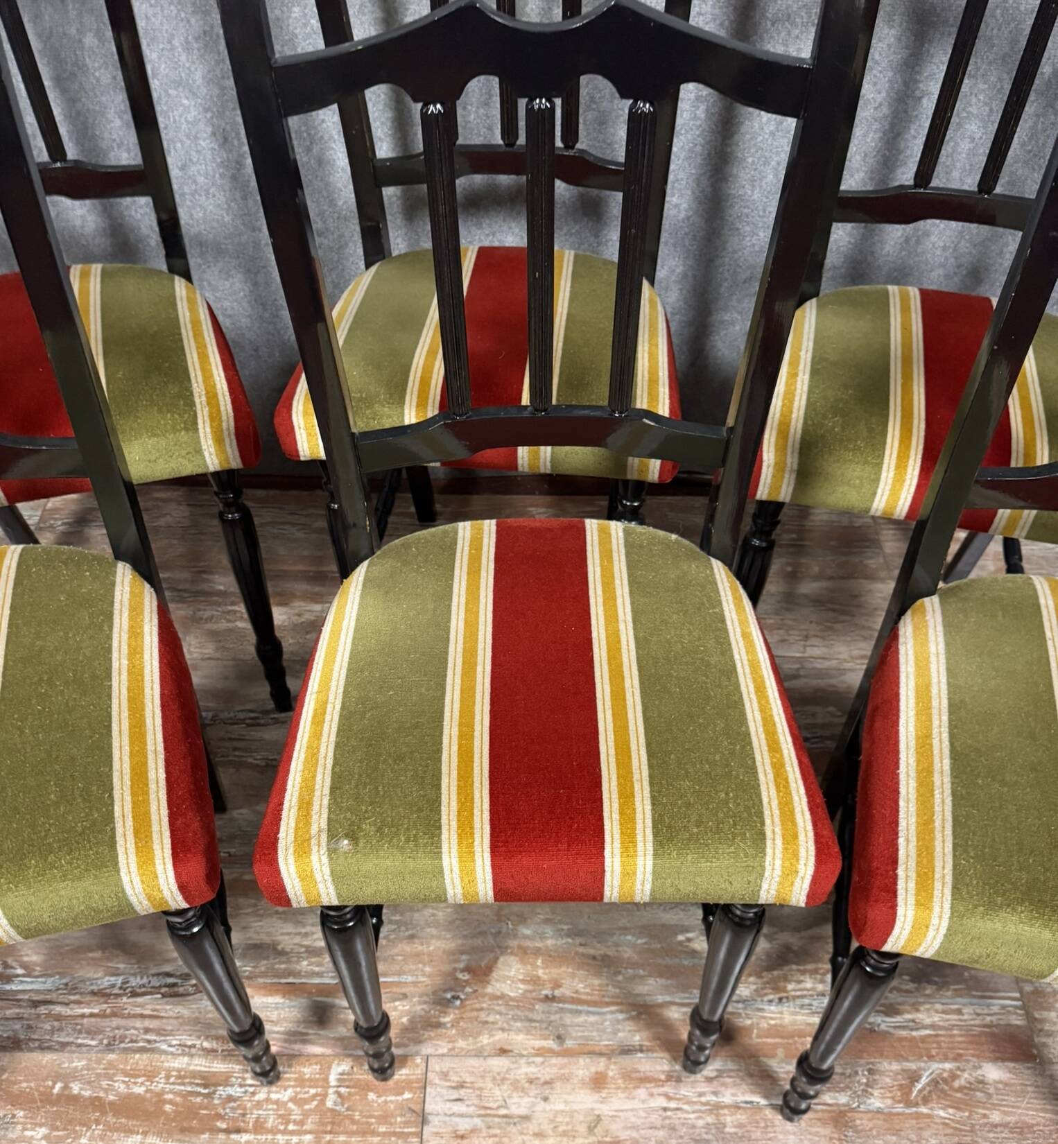 Set of 6 Vintage chairs in black lacquered wood circa 1970
