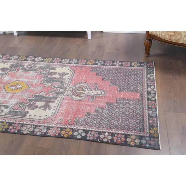 Vintage Turkish Oushak Handmade Wool Cotton Pink Area Rug 112x240