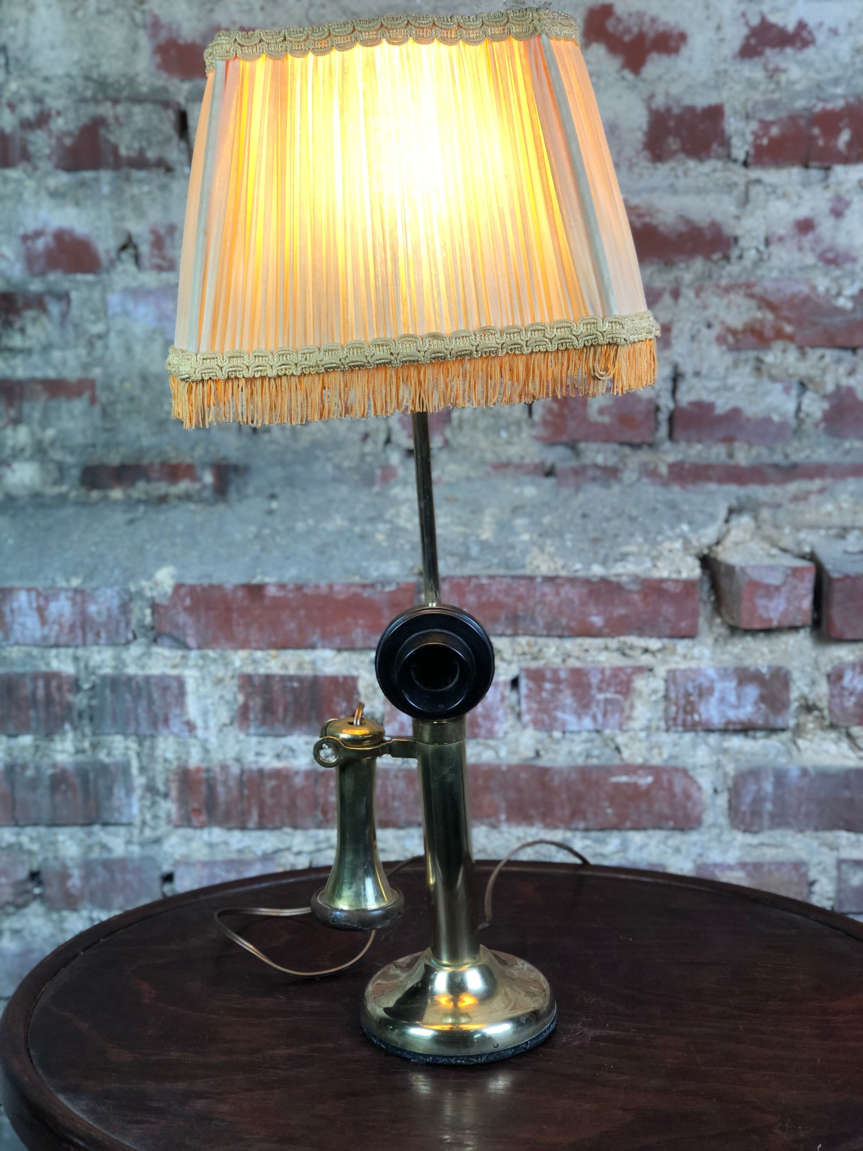 Old copper column telephone lamp 1910s