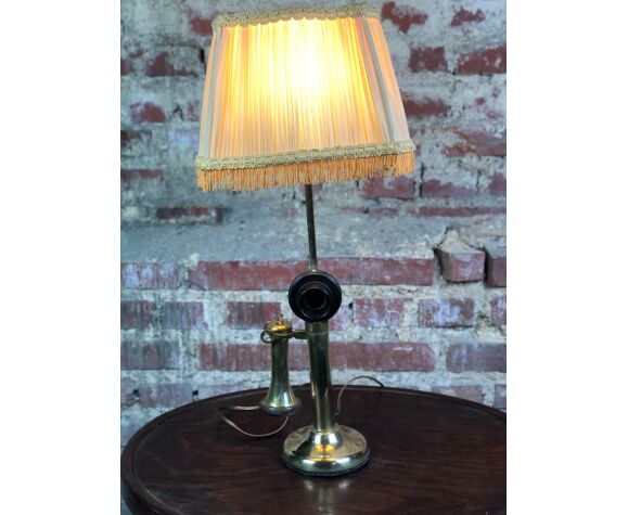Old Copper Column Telephone Lamp 1910s, Old Copper Lamp Shade