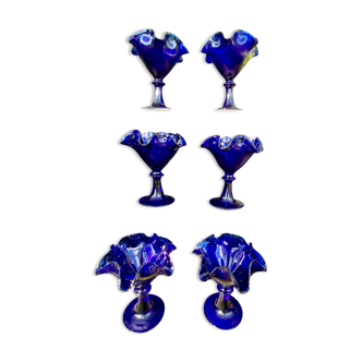 6 blue glass cups