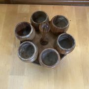 Rotating Display Stand 6 Egg Cups Olive Wood & Teak 1960s Vintage