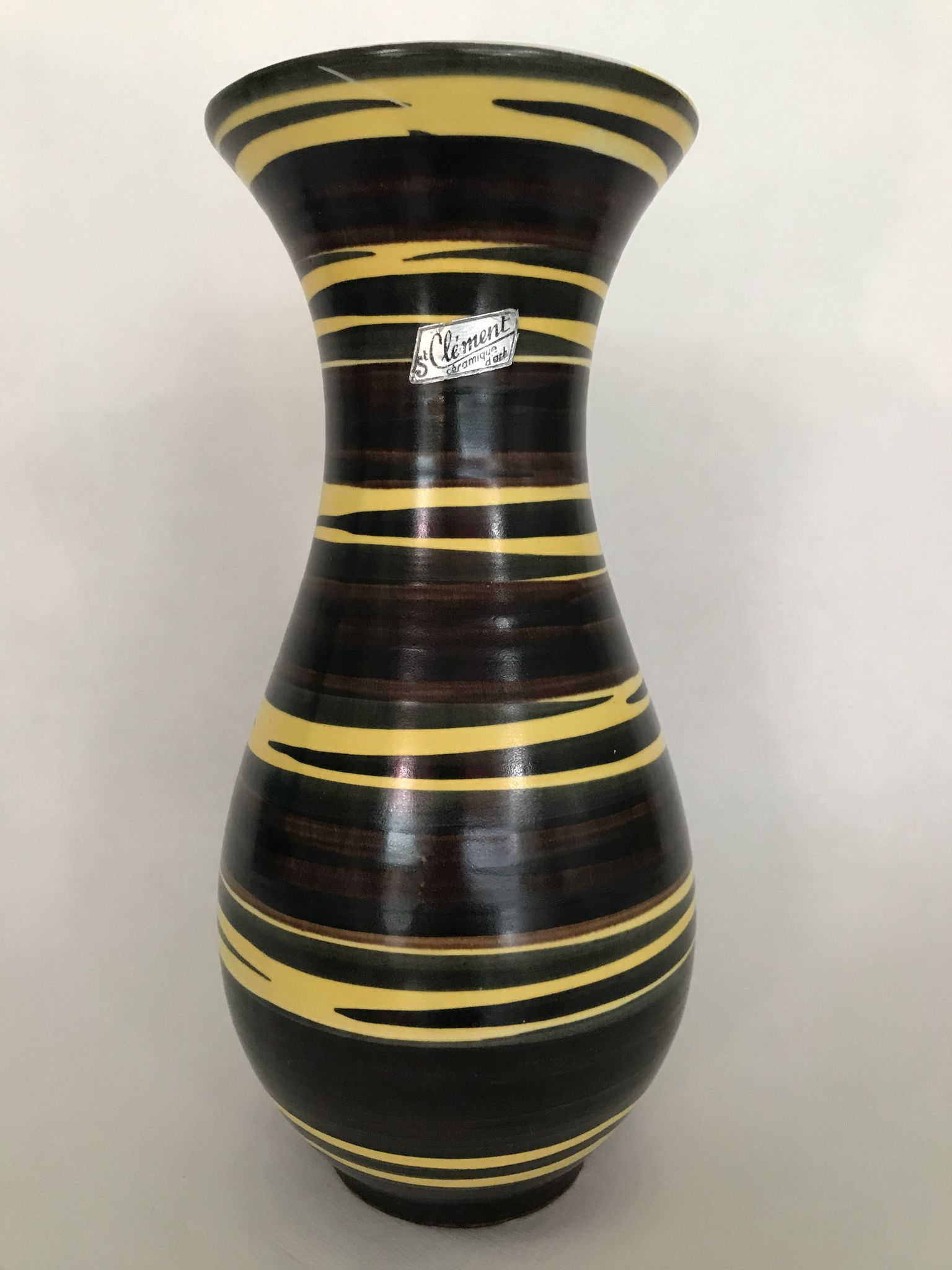 Demon vase Saint Clement, multicolored zebra decoration, numbered. Around 1950-1960