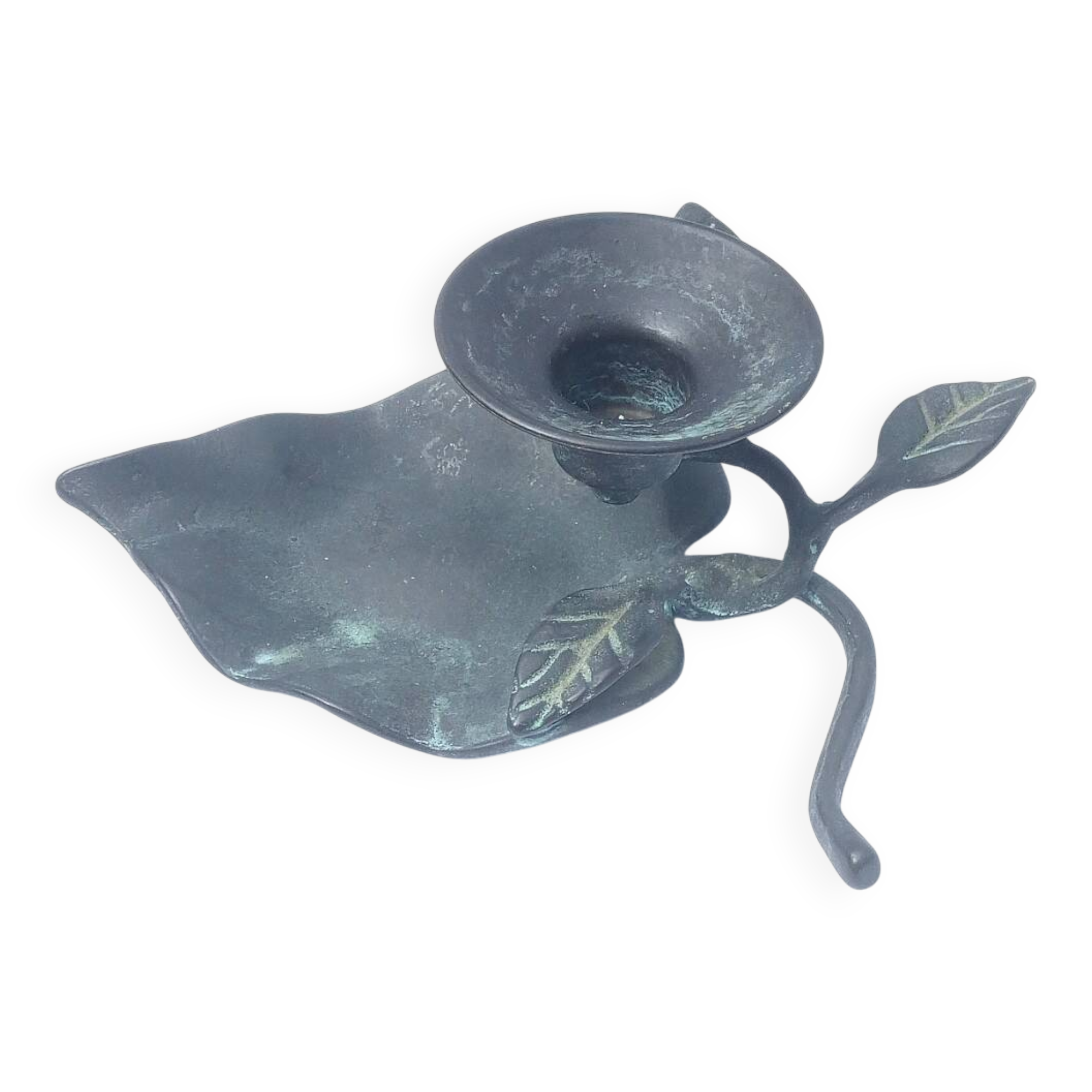 Patinated Bronze Candlestick Flower Shaped