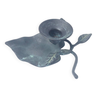 Patinated Bronze Candlestick Flower Shaped