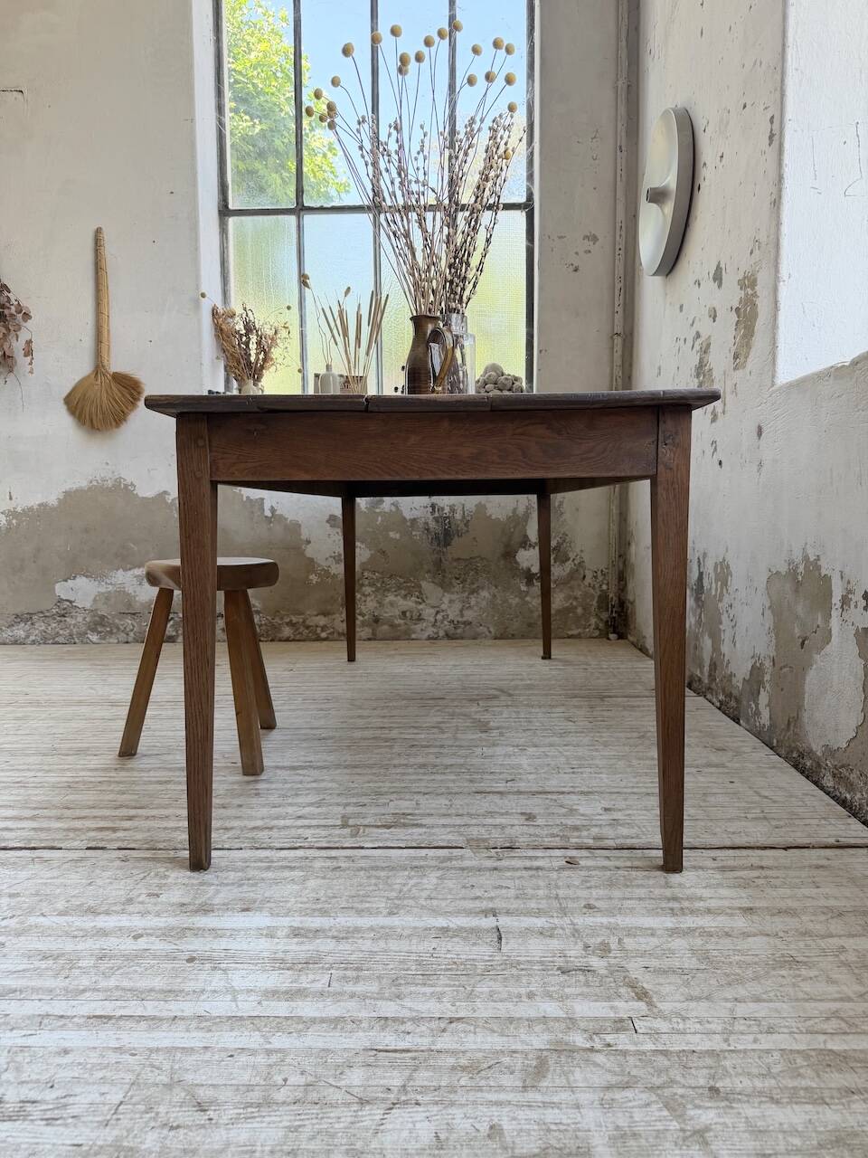 Table de ferme chêne pieds fuseaux 1950