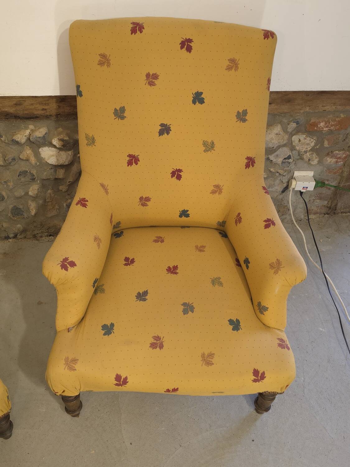 Pair of light mustard yellow English armchairs