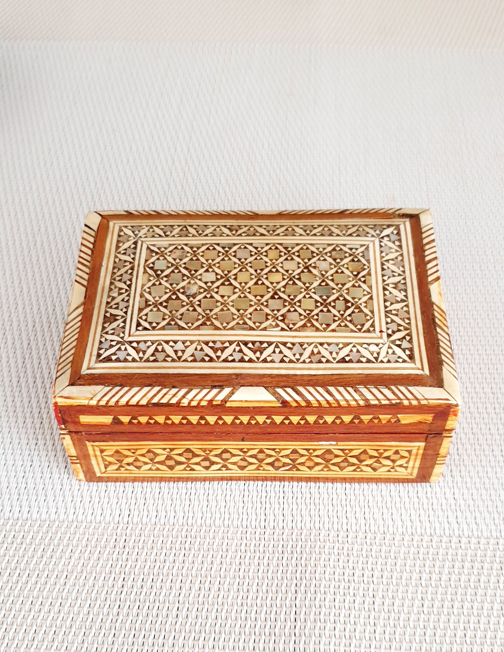 Old wooden box + mother-of-pearl