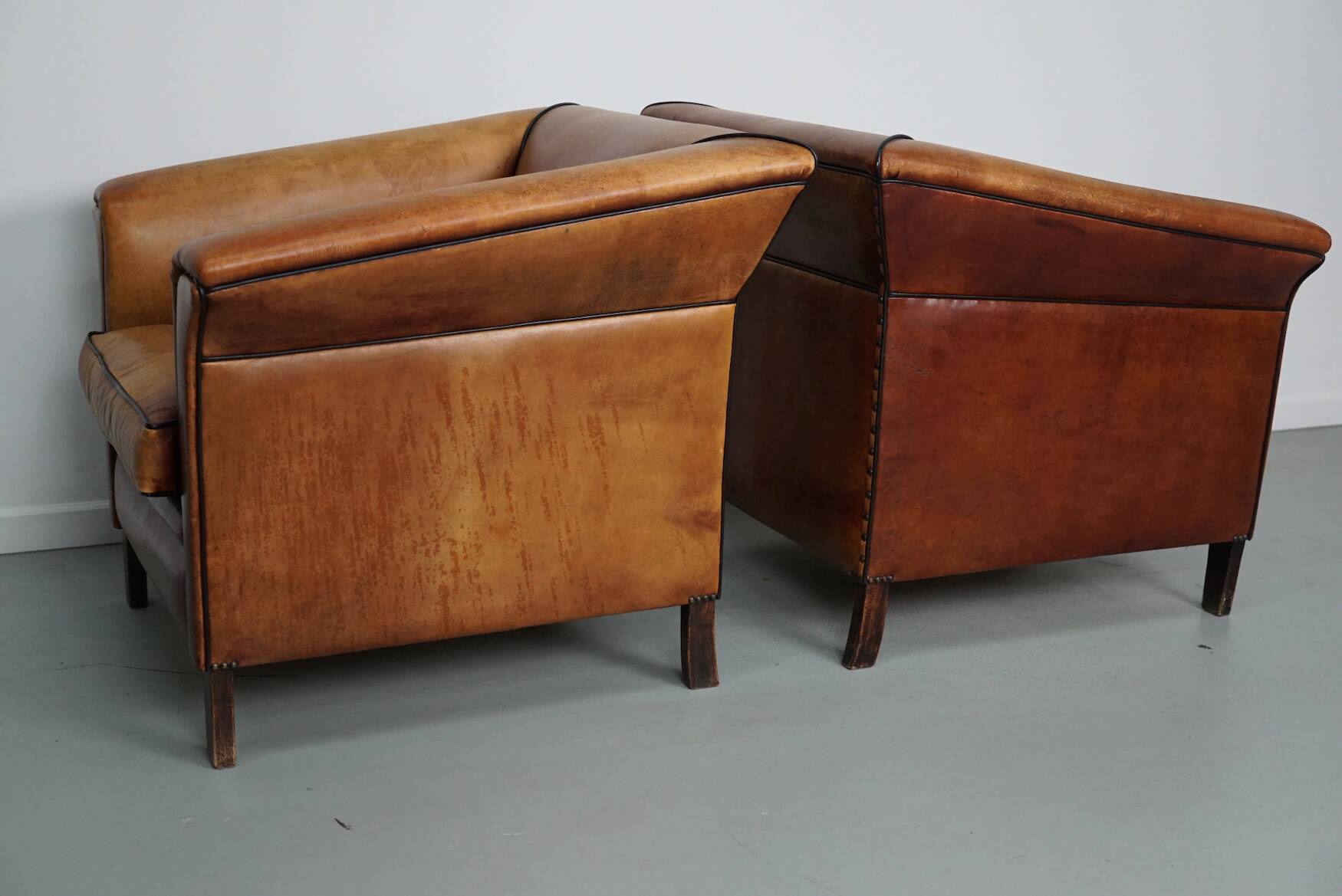 Vintage Dutch Club Chair in Cognac Leather, Set of 2