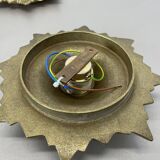 Set of Three Brutalist Bronze Sunburst Wall Lights, Italy 1950s