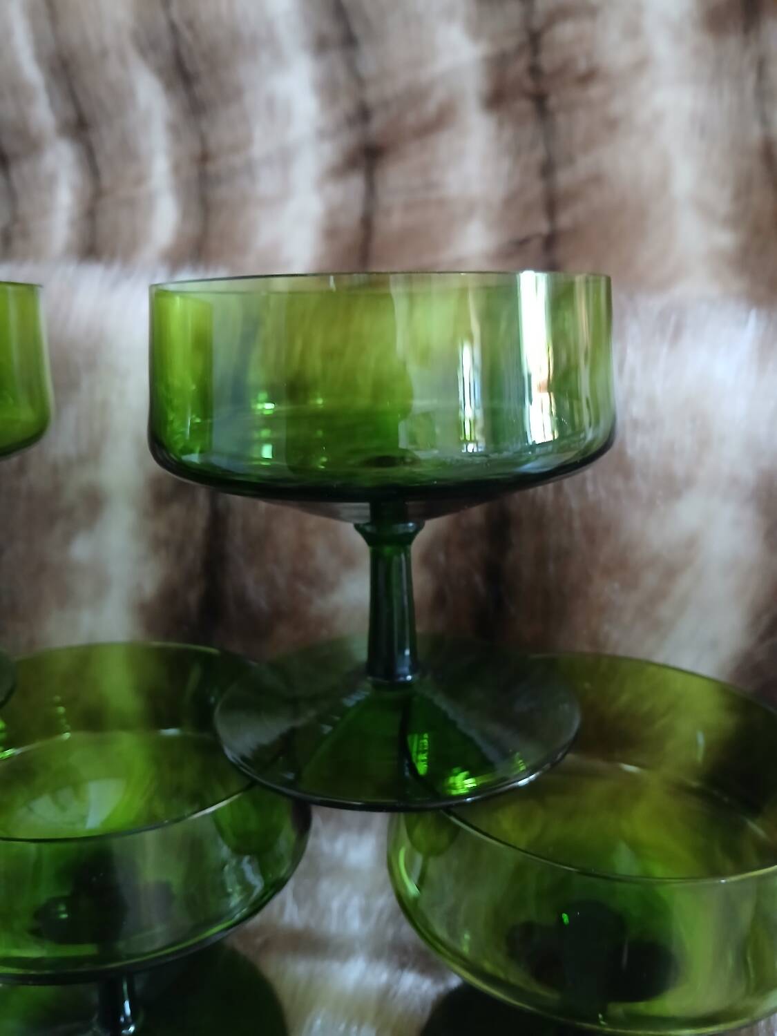 5 antique green champagne coupes