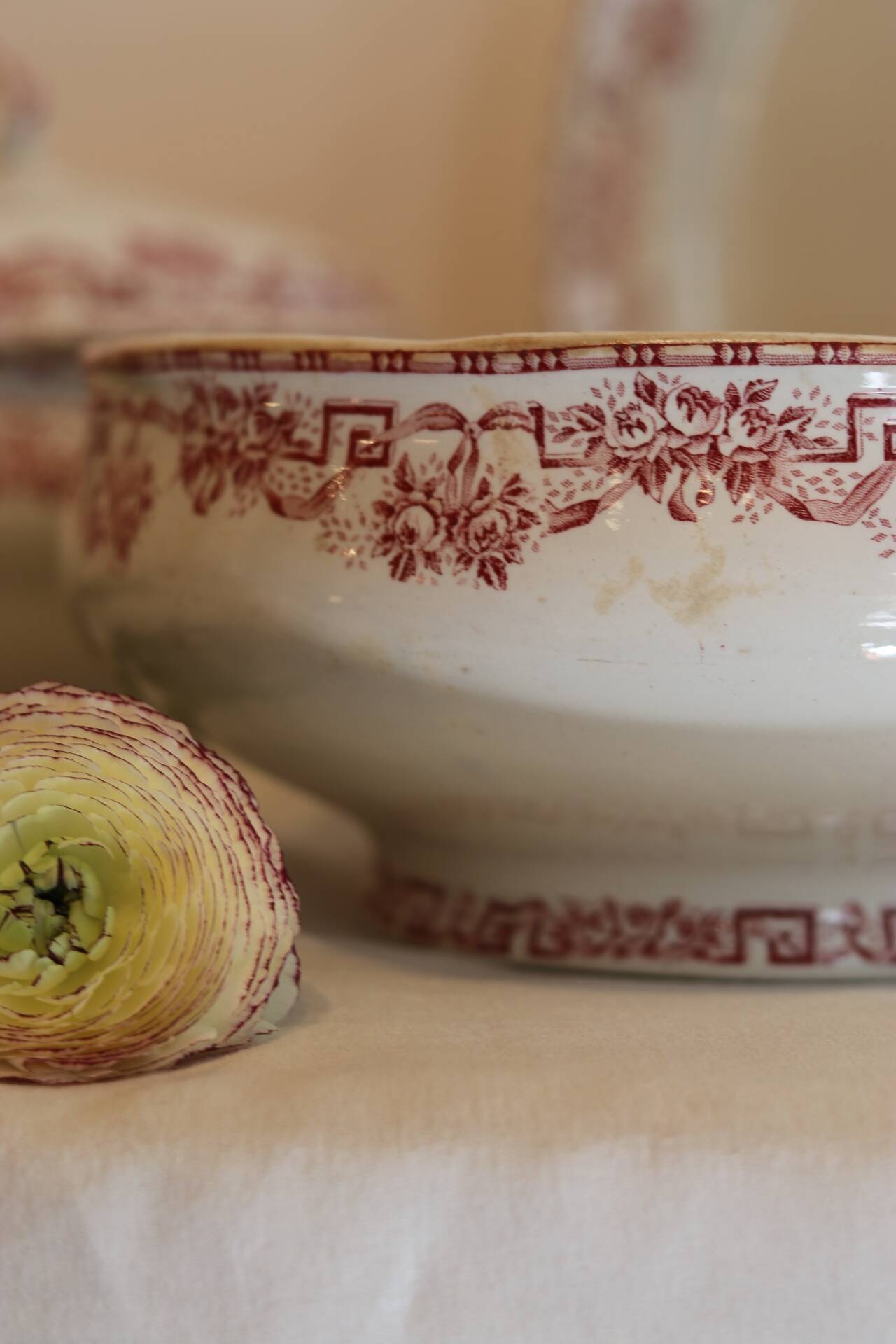 Ironstone salad bowl Moulin des loups, Athens model, red