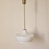 Rare Midcentury Brass and Milk Glass Pendant Kamenicky Senov, 1970s