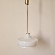 Rare Midcentury Brass and Milk Glass Pendant Kamenicky Senov, 1970s