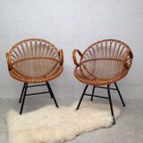 Paire de fauteuils en rotin vintage
