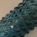 Large blue Empoli glass bottle with diamond point patterns