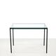 Black minimalist metal side table with glass top, 1960's
