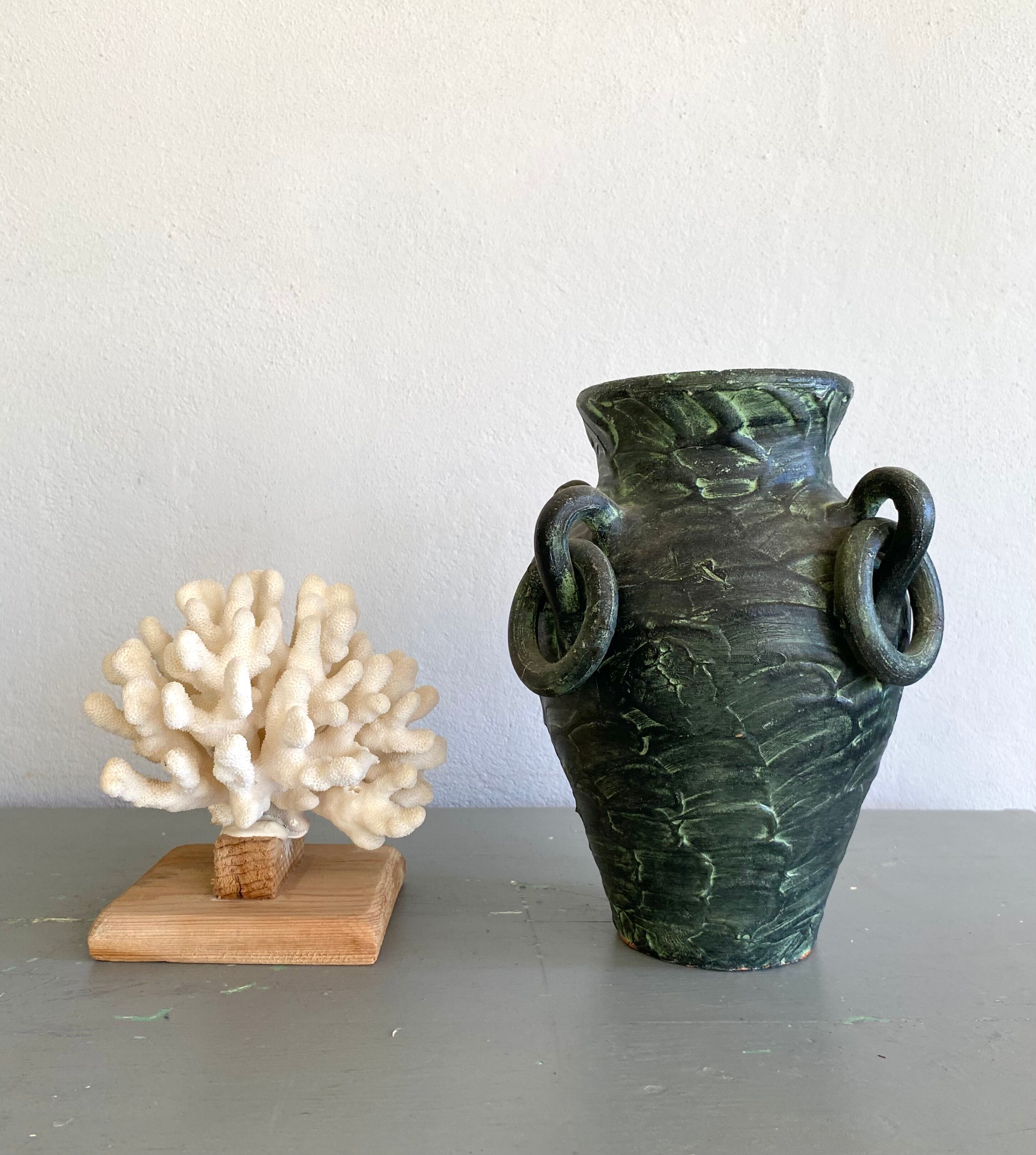 Coral on raw wood base