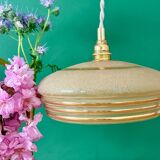 Suspension vintage lampshade in frosted yellow and gold glass