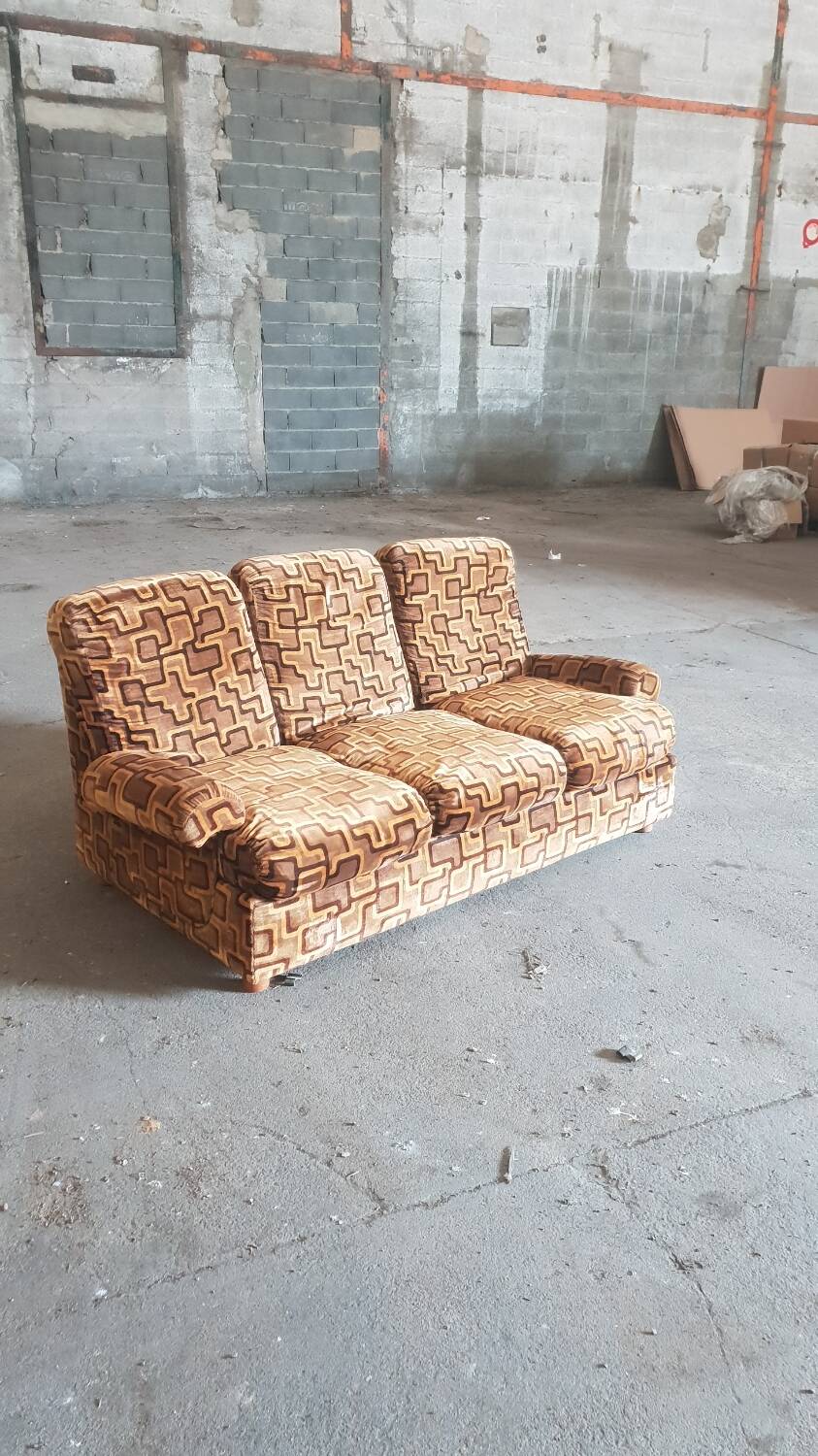 1970s velvet convertible sofa
