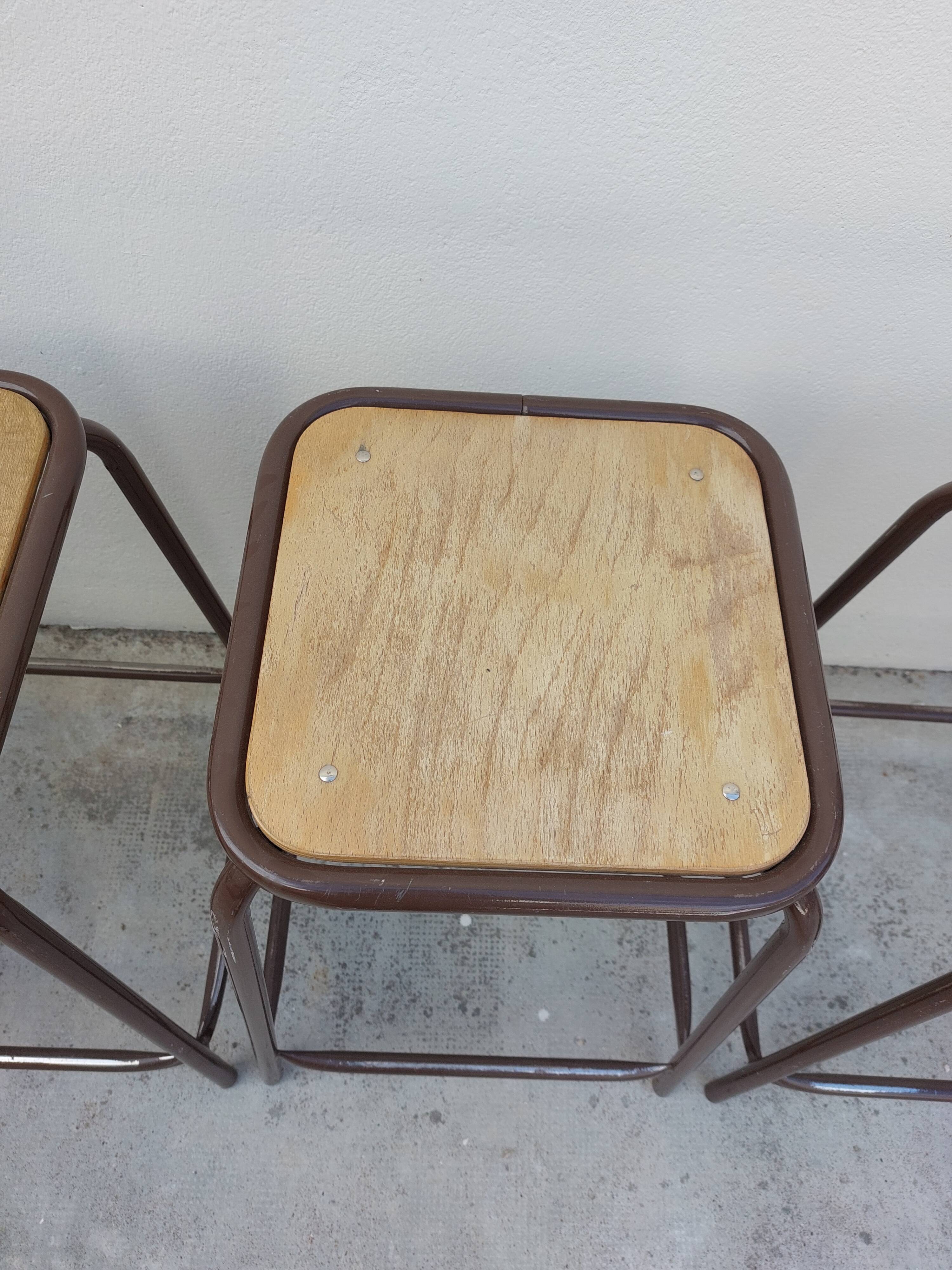 Series of 6 old workshop iron stools 1980