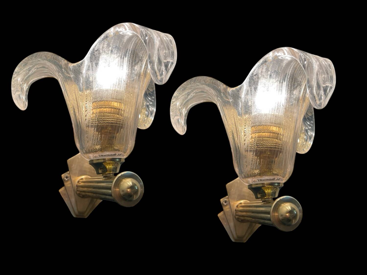 Venetian Murano Glass Brass Sconces Set of 2 1960’s