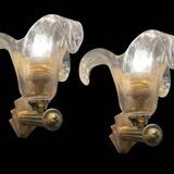 Venetian Murano Glass Brass Sconces Set of 2 1960’s