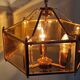 Brass pendant lamp and five-faceted vintage smoked glasses