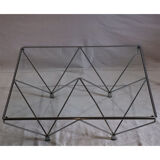 Minimalist coffee table in chrome metal and glass