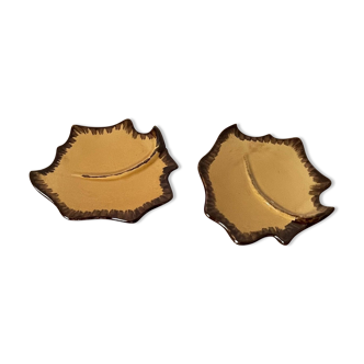 2 yellow ceramic “leaf” plates