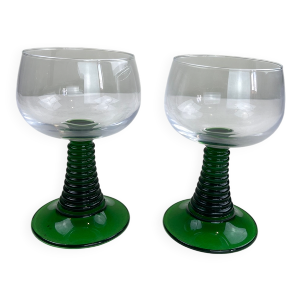 2 Grands verres vintage vert