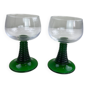 2 Grands verres vintage vert
