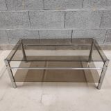 Yves Boutboul's vintage coffee table in tempered glass and chrome metal tubes from the 70s