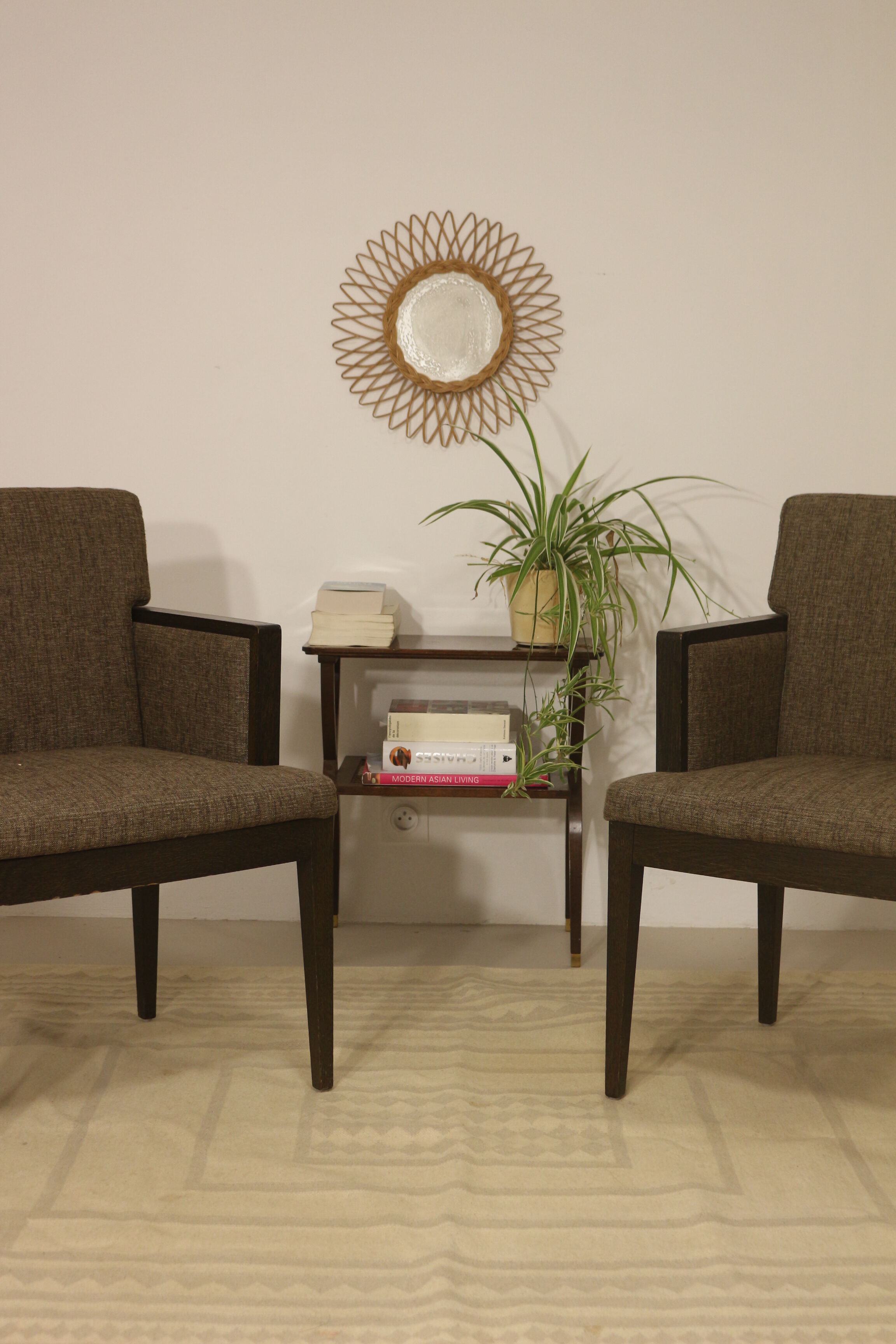 Pair of armchairs cube year 1960 fabric chiné brown color