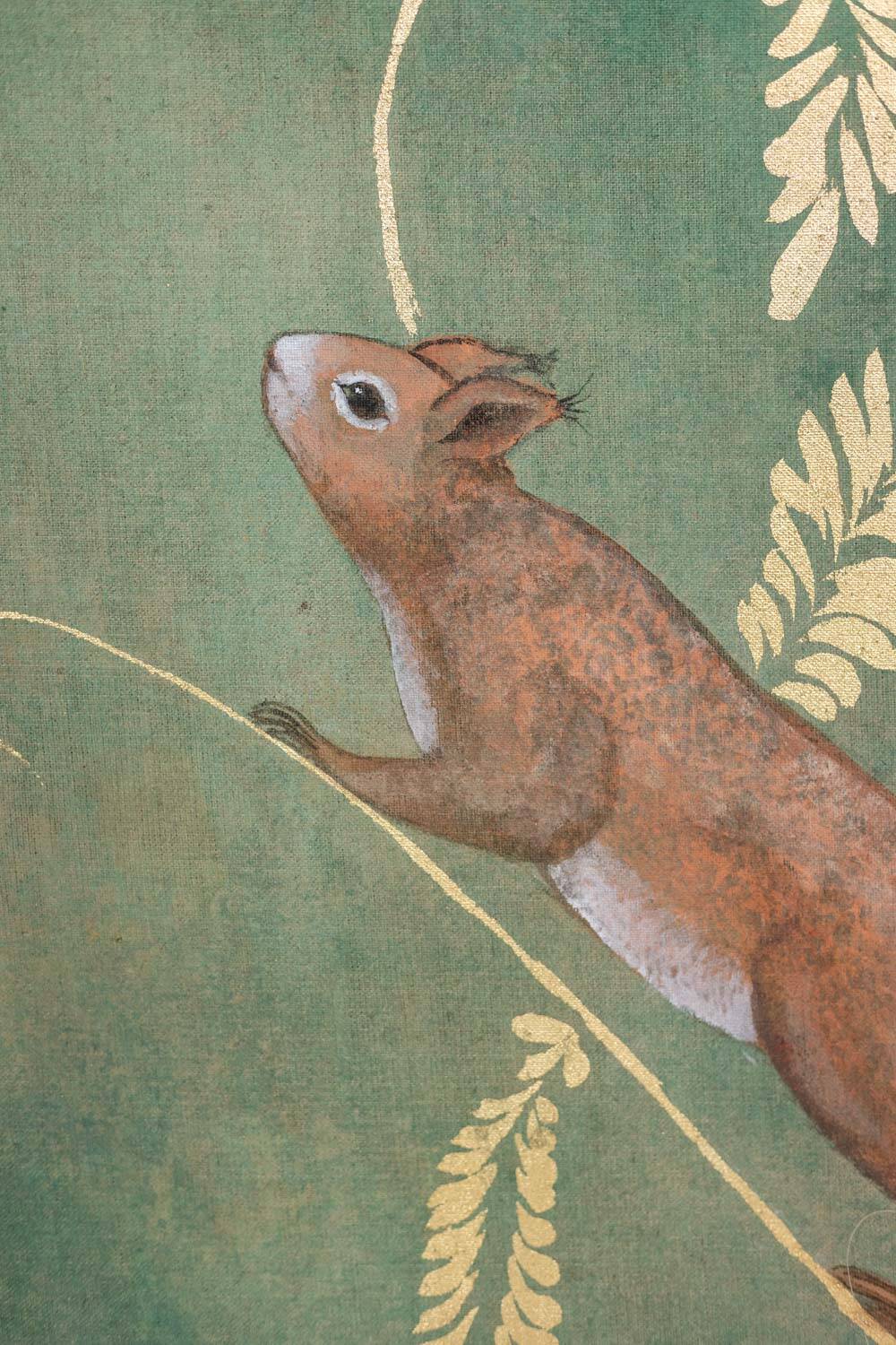 Painted canvas depicting squirrels. Contemporary.