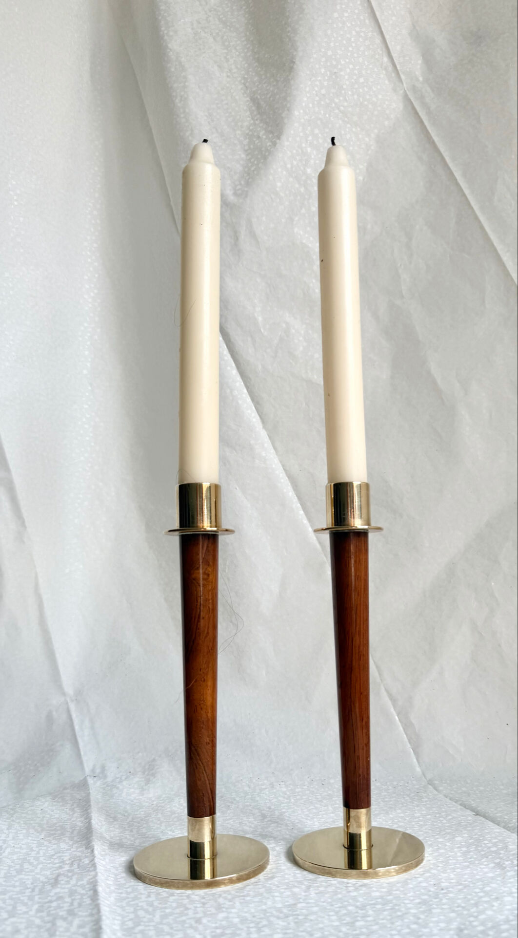 Pair of Danish Art Deco Candle Holders  in Wood & Brass