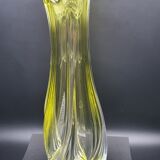 Vase René Delvenne Val saint lambert 1950  jaune soufflé torsadé