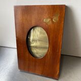 Cadre photo ancien ART NOUVEAU en bois avec INTARSIA en nacre de papillon, dimensions du bois 16 cm x 11 cm Verre convexe