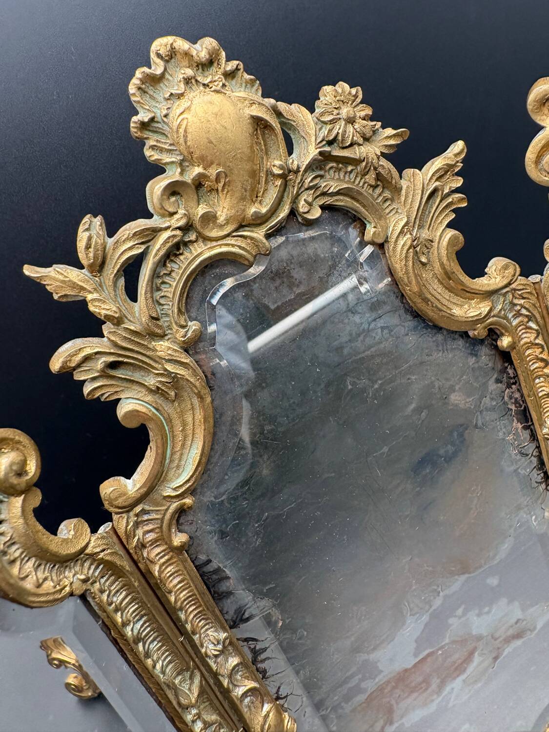 Miroir Triptyque, Bronze Doré, vers 1900.