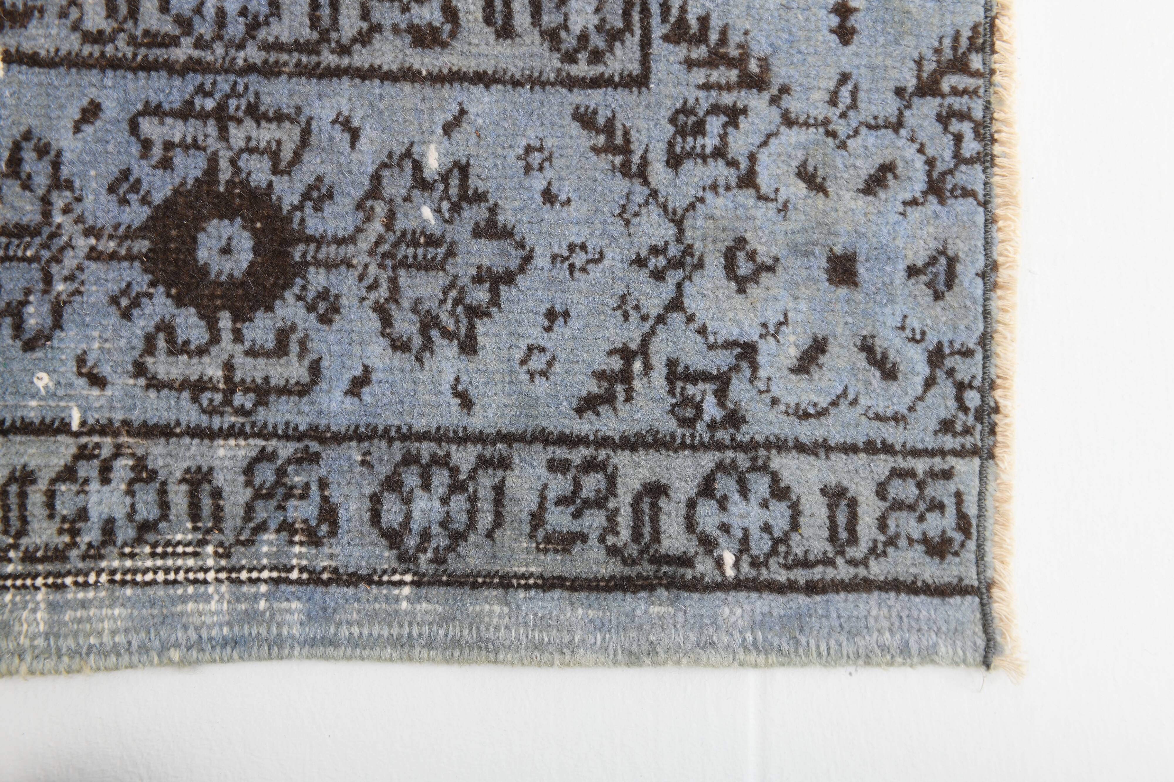 Turkish All-Over Floral Light Blue Vintage Runner Rug, 61x207Cm