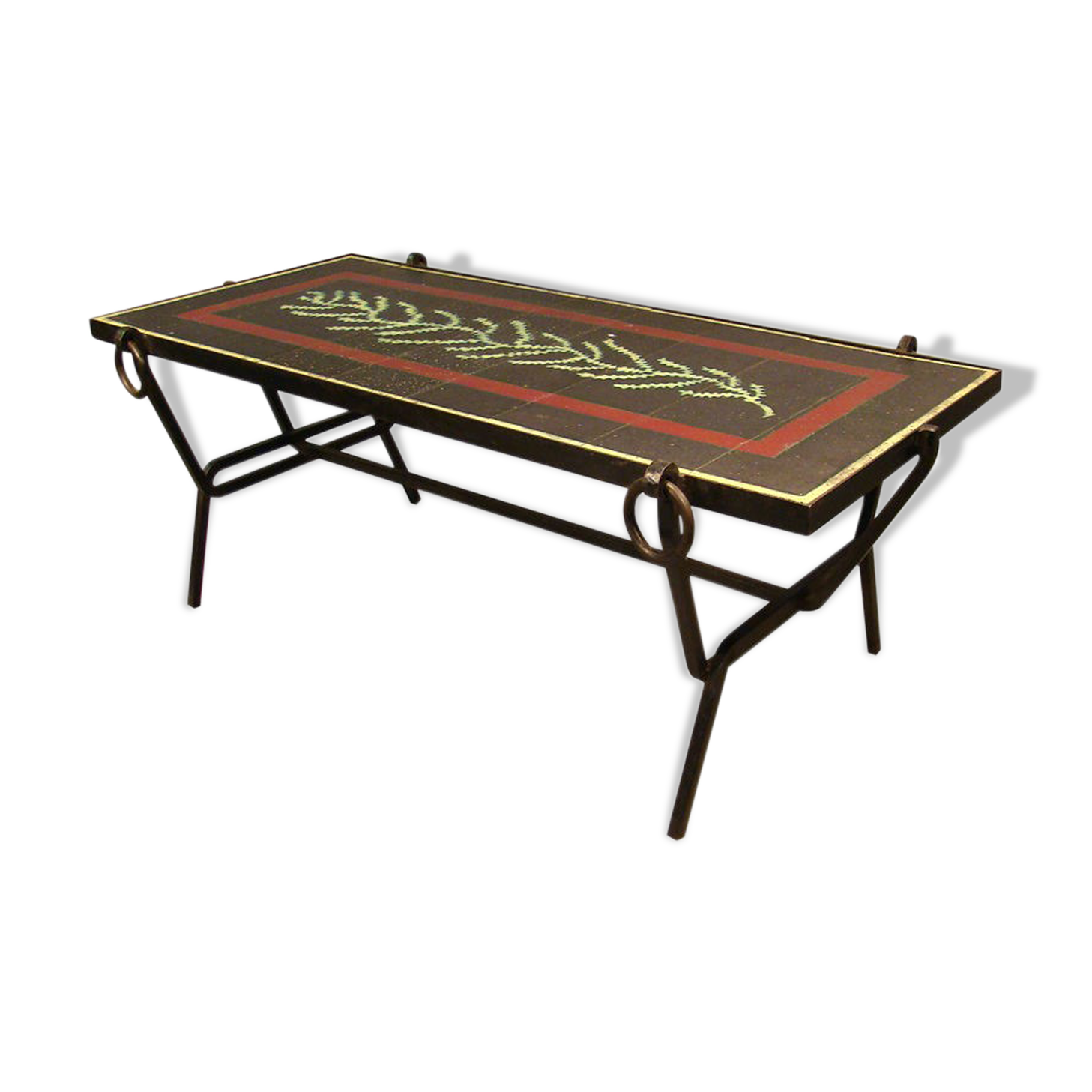 Black iron coffee table and enamelled lava stone