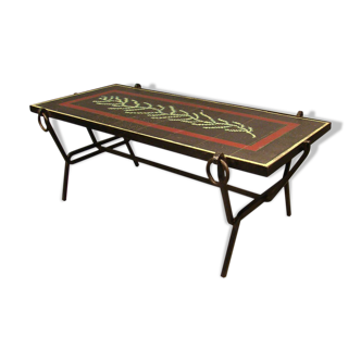 Black iron coffee table and enamelled lava stone