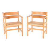 Pair of wooden and rope armchairs