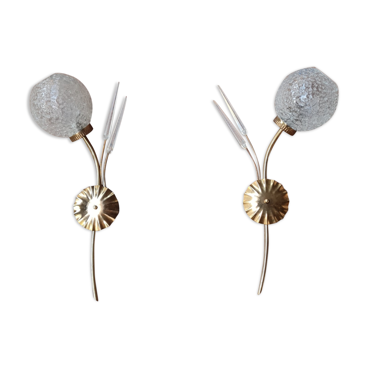 Pair of brass and glass sconces