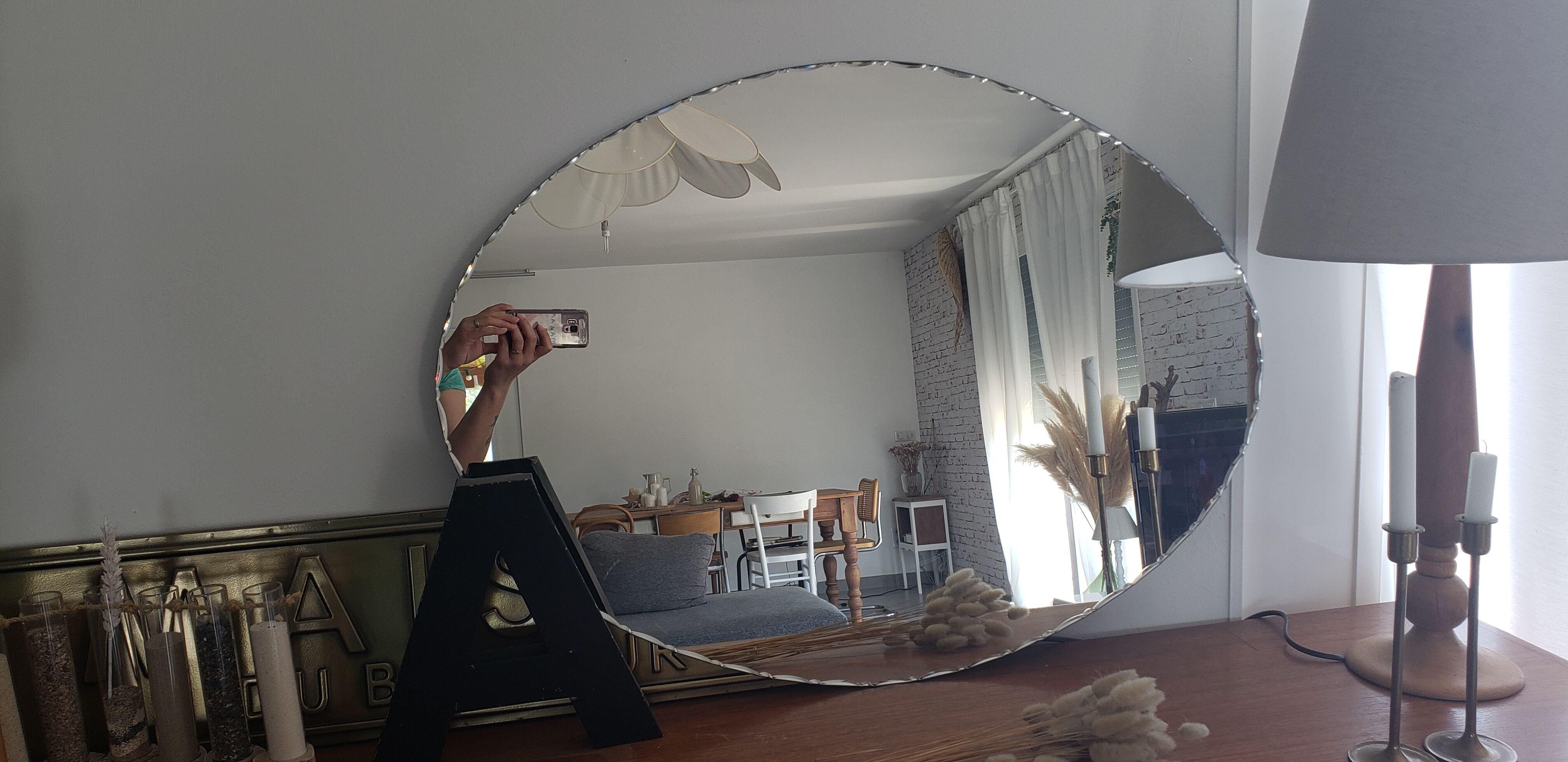 Large format oval beveled mirror 81x60cm
