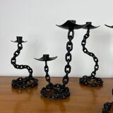 7 wrought iron candle holders in brutalist chain style