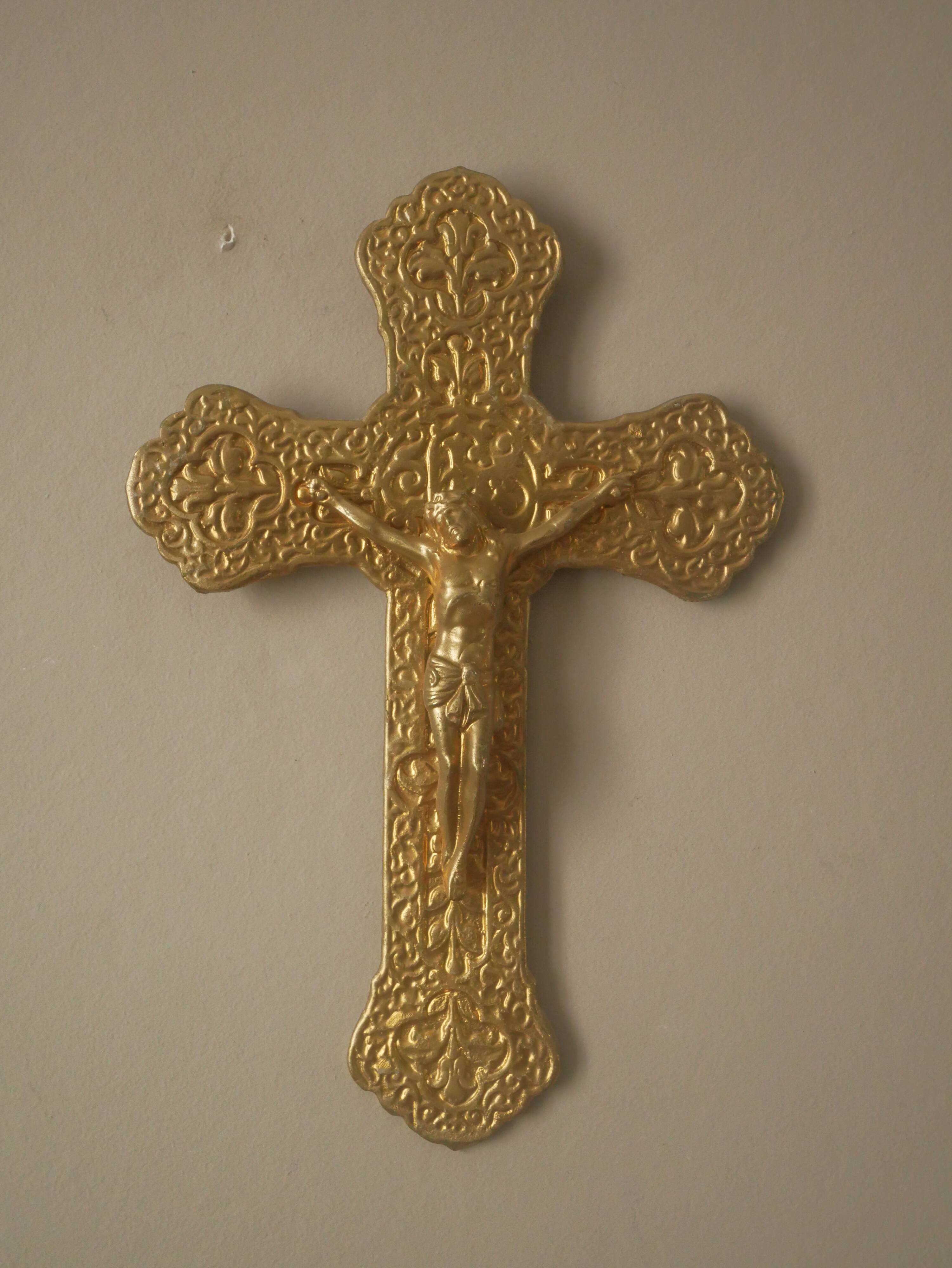 Crucifix in gold metal collection antique religious object decoration country baroque cross