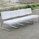 4 chauffeuses formant canapé modulable. acier, simili-cuir, années 70